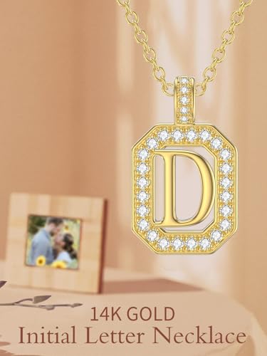 14k Gold Initial Necklaces, 14k Solid Gold Initial Letter Moissanite Pendant Necklace Jewelry for Women Her Gifts Birthday Graduation Mothers Day Christmas2