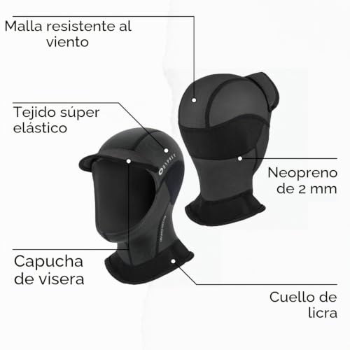 Capucha de neopreno de 2mm Osprey para buceo y surf unisex color negro 5