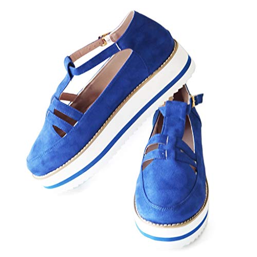 Haoricu Womens Sandals Ladies Rome Comfort Flats Hollow Platform Casual Sandals Fashion Sneakers Blue #TOP3