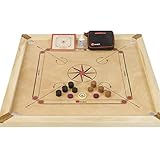 mad spiel inhalt Carrombrett mit Turniermaß Uber game Carromspiel, Karrom Brett, Carrom in den Offiziellen Maßen - India Made - Hartholz Kikar - Komplett mit Steinen und Pulver - in Tasche