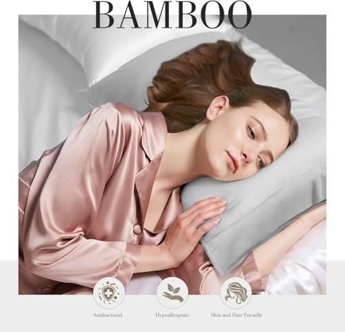 Image of Mush Bamboo Pillow Cover Set of 2 | 100% Bamboo Pillow Cover for Hair and Skin | 250 TC | Breathable, Silky Soft and Envelope Pillowcases | 17 inchx27 inch (250 TC, Light Grey)