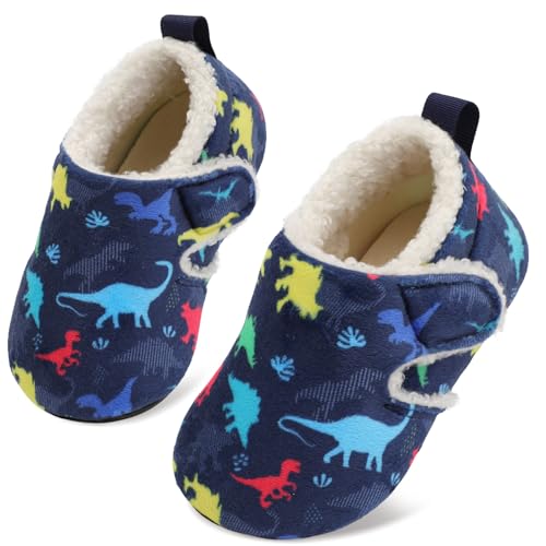JOINFREE Toddler Slippers Boys Girls Adjustable House Shoes Barefoot Sock Shoes with Rubber Sole Baby Comfort Warm Indoor Outdoor Walking Shoe