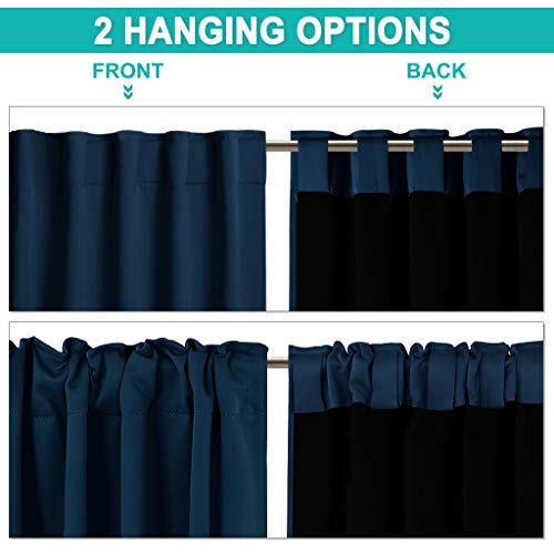 Nicetown 100% Blackout Bedroom Curtains Navy, Thermal Insulated Black Liner Curtains For Nursery Room, Noise Reducing And Heat Blocking Drapes For Windows (Set Of 2, 52-Inch Wide By 63-Inch Long) #TOP2