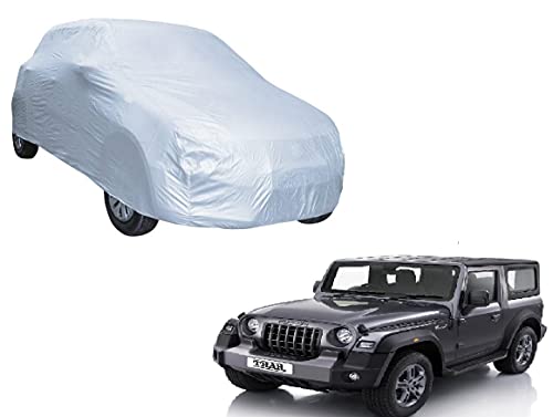 Image of Auto Hub Car Cover Compatible with Mahindra Thar (Model : 2020-Till Date) with Weather Proof, Triple Stitched, Thar Car Cover- Plain Silver