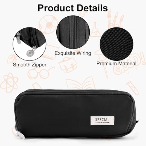 OFFCUP Pencil Case for Large Capacity Black Stationery Pencils Case Bag, Durable Shell Pen Maker Pencil Pouch - Image 4