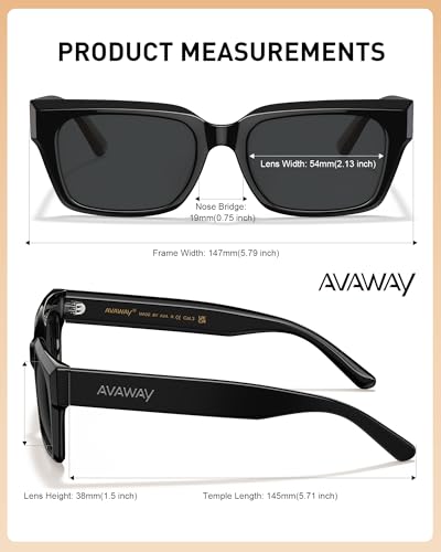 Image of AVAWAY Chunky Rectangle Sunglasses for Men Women, Polarized Trendy Large Acetate Frame UV400 Protection Driving Sun Glasses