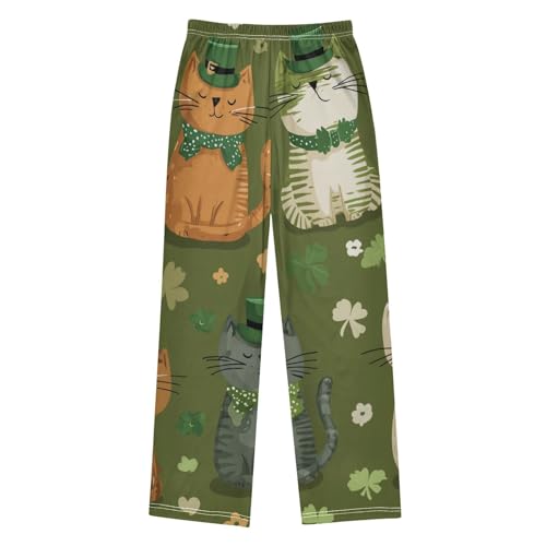 Lucky Clovers Cat Boys Long Pants Soft Trousers Elastic Waist Kids Lounge Bottoms with Pockets S-XL2