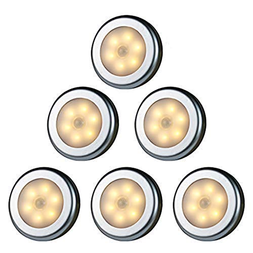 Preisvergleich Produktbild WRalwaysLX LED-Schrankleuchte mit Bewegungssensor, für Treppen, Flur, Schrank, Küche, Schlafzimmer, 6er-Pack (Warm Light-Silver Shell)