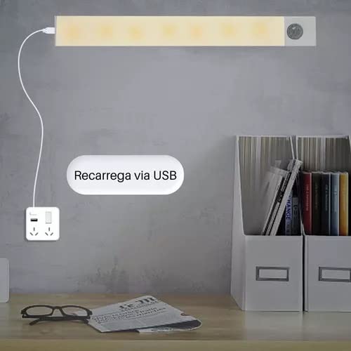 Luminária Led Sensor Presença Armário Recarregável 30cm 3W