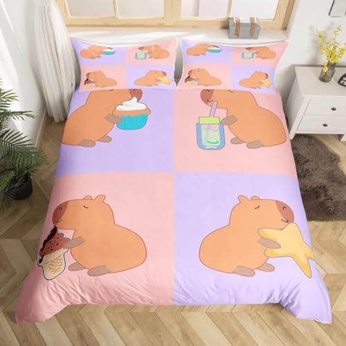 Funda Nordica Cama 90 Infantil Lindo Carpincho para Niños, 3D Juego de Ropa de Cama Capibara Animal de Microfibra Suave Funda Edredon 135x200 cm y 2 Fundas de Almohada H163