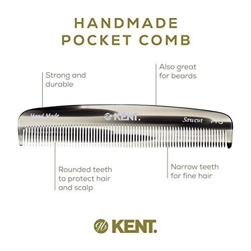 Kent 7T G All Fine Tooth Pocket Comb For Men - Handmade Hair Comb For Men For Everyday Grooming And Styling - Travel Comb For Hair Care, Mustache And Beard Care, Use Dry Or With Balms, Saw Cut And Hand Polished For Wet Or Dry, Fine Or Thinning Hair #TOP3