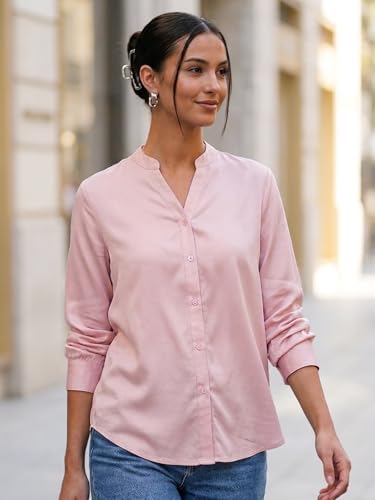 Image of Urbano Fashion Women's Modal Viscose Full Sleeve Regular Fit Casual Solid Shirt with Mandarin Collar
