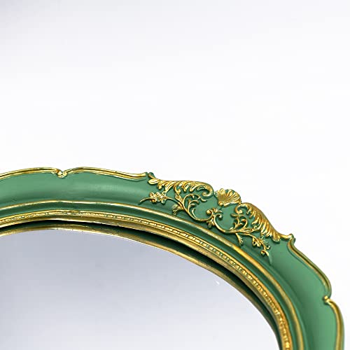 Funerom 12.8 X 14.3 Inch Vintage Decorative Wall Mirror, Hanging Mirrors For Bedroom Living-Room Dresser Decor, Oval Green #TOP4