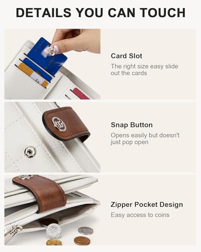 BOSTANTEN Small Wallet for Women Leather RFID Blocking Card Holder Bifold Compact Wallets With Zipper Coin Pocket Brown＆White3