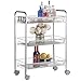 PayLessHere 3-Tier Metal Rolling Cart Metal Utility Cart Easy Assemble Utility Serving Cart with 4 Wheels Two Lockable Casters for Kitchen Bathroom Salon Trolley Craft Cart, Sliver