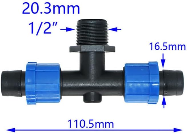 25pcs 16mm irrigation drip tape Connectors tee elbow end plug repair connector water splitter 1/2 male Agricultural hose adapter,1I2 to 16 tee