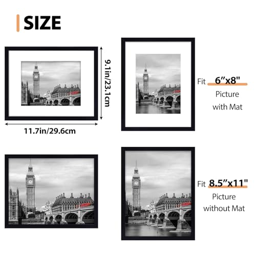 Image of Fixwal 8.5x11 Picture Frame Set of 6 Graduation Certificate Frames with Shatter Resistant Plastic Cover, Thin Border and Light Weight Photo Frames for Wall or Tabletop Display, Black