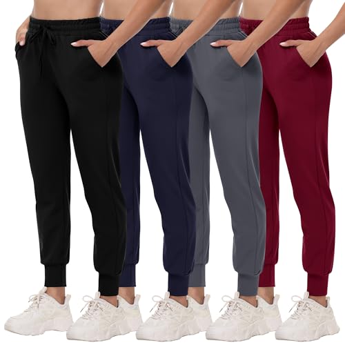 4 Pack Joggers for Women - Sweatpants with Pockets Lightweight Comfy Yoga Pants for Workout Travel Lounge