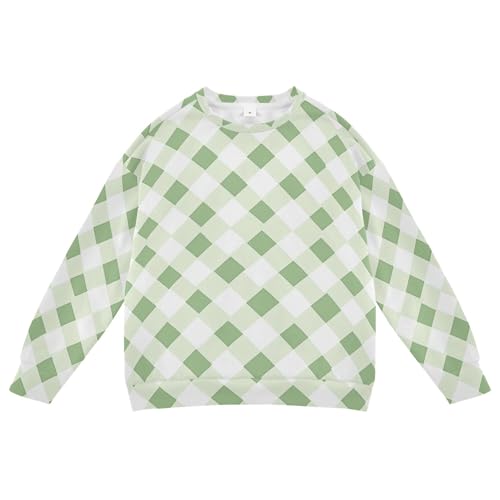 JUNZAN Rhomboid Green White Big Girls Hooded Sweatshirt Fleece Kids Hoodies Boys Party 4T