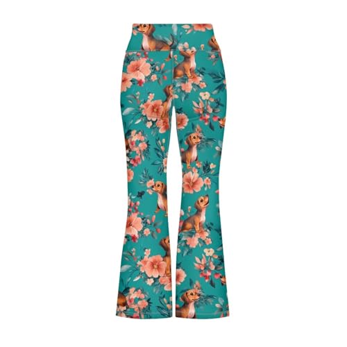 Image of Girls Leggings Floral Print High-Waisted Flared Pants 5-14 Years