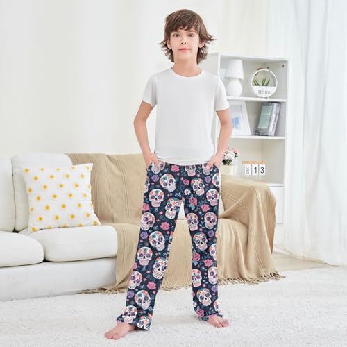 Boys' Pants Sugar Skull Flower Long Bottoms Jogger Pants Elastic Waist Trousers with Pockets S-XL3