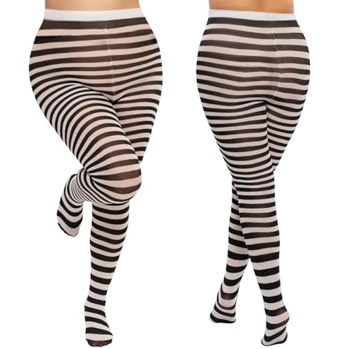 MANZI 2 Pairs Women's Plus Size Colored Striped Tights 40D Nylon Striped Pantyhose for Halloween Christmas4