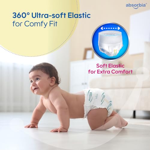 Image of Absorbia Baby Pant Diaper Small (S) 3-8 kg, 38s x Pack of 1 | Up to 12Hrs Protection | Cottony Soft Comfort for Sensitive Skin | Wetness Indicator | High Absorbancy | Wider pee distribution