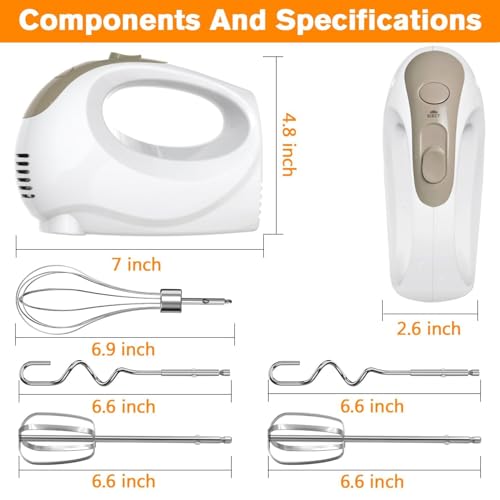 Image of Showvigor Electric Hand Mixer with 5 Stainless Steel Whisks,5 Speed,White2 | Portable Kitchen Mixer Electric Whisk, Food Beater for Whipping Mixing Cookies