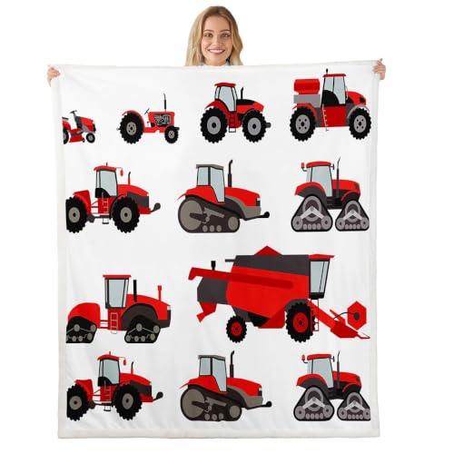 Image of Red Tractor Sherpa Blanket Heavy Equipment Fleece Throw Blanket Kids Boys Girls Harvester Tractor Plush Blanket Farm Equipment Fuzzy Blanket for Sofa Bed Couch,40x50 Inches