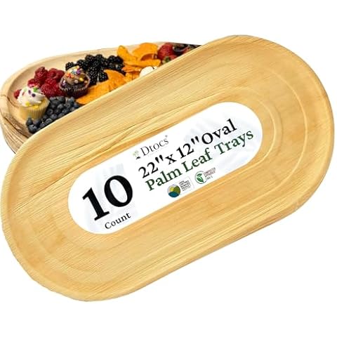 Dtocs Disposable Charcuterie Boards (10) - Oval 22"x12" Palm Leaf Platters | Bamboo Disposable Serving Trays Look Sturdy, Extra Large Serving Platters Trays for Party | Catering Trays, Grazing Boards Cover