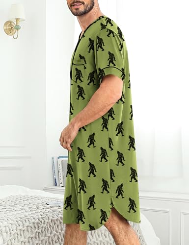 Image of SWOMOG Mens Nightgown Short Sleeve Lounge, Sleep Henley Shirt Pajama Big & Tall Nightshirt Comfy Nightwear M-3XL