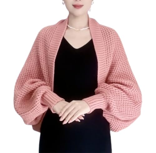 Women's Kimono Batwing Cable Chunky Knitted Slouchy Oversized Wrap Cardigan Fashion Shawl Sweater Open Front Outwear Coat Pink