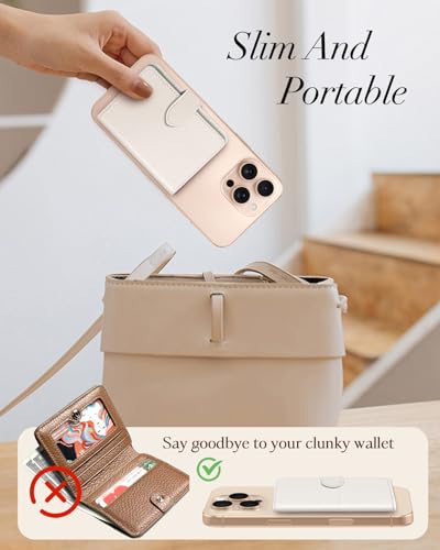 Image of Shorogyt for Magnetic Phone Wallet Compatible with Magsafe Card Holder - Luxury Slim Leather Mag Wallets for Women Fit 4 Cards, for iPhone 17 /16 /15 /14 /13 /12 Series for Apple RFID Magnet, Lyc White