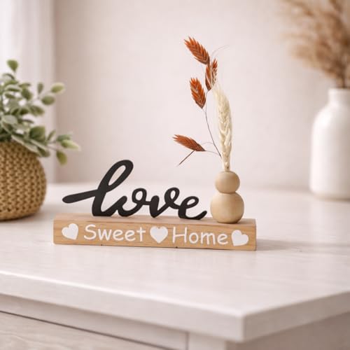 CraftVatika Decorative Wooden Showpiece for Home Decor Living Room, Tabletop Decoration Items, Modern Aesthetic Table top Decor Item, Sweet Home Housewarming Wedding Birthday Gift for Man Woman