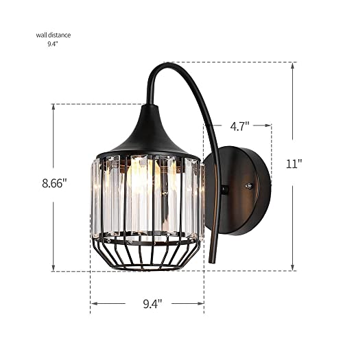 Apliques de pared de cristal y metal negro mate texturizado 5