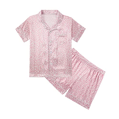 Girls Shorts Pajamas Sets 2pc Floral Print Button Open Front Pj Outfits Soft Lightweight Summer Casual Sleepwear