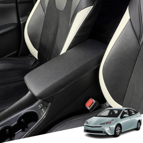 Great-luck Leather Armrest Pad for Toyota Prius 2016-2022 Black Stitch