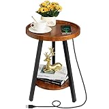 Hadulcet Small End Table with Charging Station, Small Side Table for Small Spaces, Small Nightstand