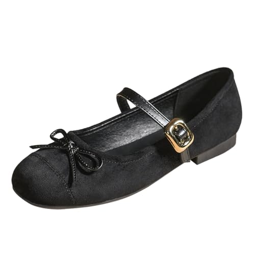 miss left Women Cute Bowknot Round Toe Mary Jane Flats Single Strap Adjustable Buckle Ballet Flats Party Date Casual Shoes Size 4-16 US