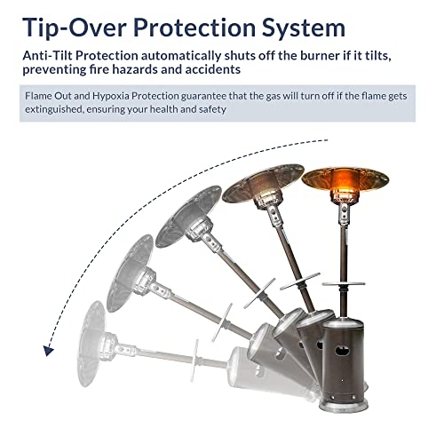 Belleze 48,000 Btu Patio Heater For Outdoor Use, Csa Certified Propane Heater With Drink Shelf Table, Auto Shut Off Valve, Piezo Ignition System, Wheels For Mobility - Bronze & Stainless Steel #TOP4