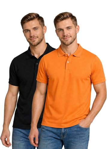 Image of INKKR Men's Combo Polo Neck Cotton Blend Solid T-Shirt (Pack of 2)