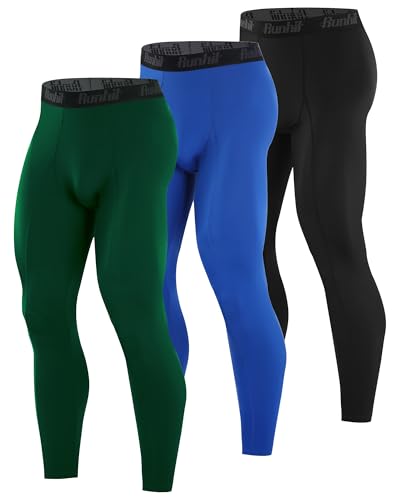 Runhit Herren Kompressionshose 3er-Pack Schwarz Blau Grün