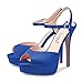 Imagen de Saekcted Mujer Alto High Heel Plataforma Sandalias Correa Tobillo Abierta Punta 13 CM Heels de Boda Fiesta Sexy Romanas Zapatos Azul Satín 38 EU