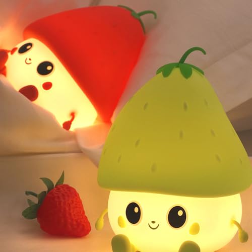 2 lámparas de noche fresa rojas y verdes para niños miniatura 2