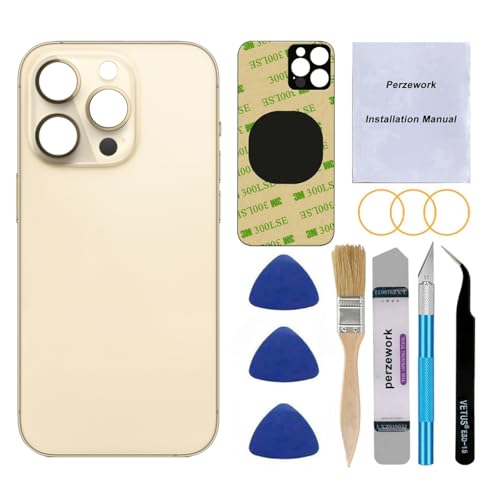 Perzework OEM Rear Back Glass Replacement for iPhone 14 Pro 6.1-inches with Reparing Toolkit and Manual (Gold)