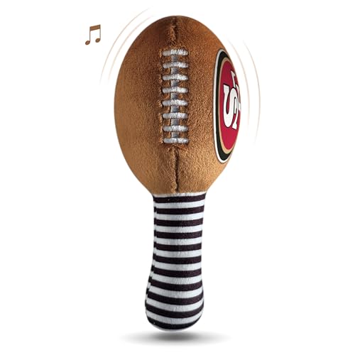 Image of San Francisco 49ers Plush Football Rattle by Smilo - Officially Licensed NFL Baby Rattle Toy - Soft Baby Rattle with Bell - for Babies and Toddlers from 3 Months