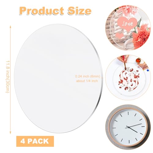 Image of 4PCS 12 Inch Round Plexiglass Sheet 1 /4 inch Thick, Clear Acrylic Circle Round Cake Disc Acrylic Sheet, 12 Inch Acrylic Disc for Disk Table Top, Backdrops, Signage, DIY Crafts, Printing, Art Craft