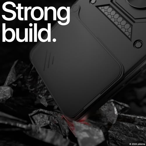 Image of Pikkme Back Cover for Redmi Note 14 5G | D10 Tough Armor | 360 Protection Case | Sliding Camera Shield Cover & Ring Holder Stand Bumper Case (Black)