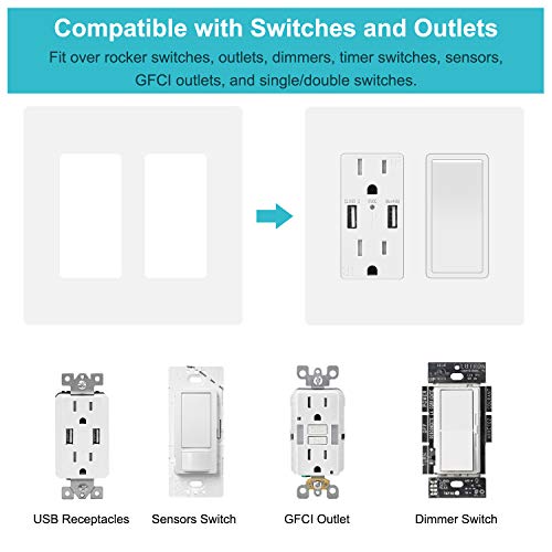 4 Pack Screwless Decorator Wall Plate For Electric Outlets, Gfci, Dimmers, Switches, 2-Gang Unbreakable Child Safe Cover Plate, White #TOP1