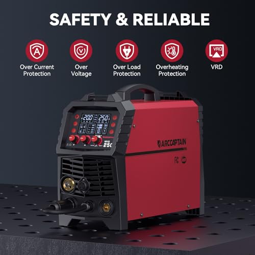 ARCCAPTAIN 250A MIG Welder, 110V 220V Gas MIG/Gasless MIG/Stick/Lift TIG/Spool Gun/Spot 6 in 1 Welding Machine Aluminum Welding Machine Professional Welder Machine with Large LED Display by ARCCAPTAIN - Image 7